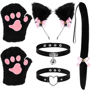 Katze Cosplay Kostüm Set - Plüsch Pelz Katze Fuchs Kunstfell Ohren Stirnband mit Würge... - Bild 1 von 7