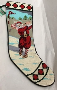 Medias de Navidad de golf de Papá Noel con punta de aguja de lana nuevas de colección espalda de terciopelo verde - Imagen 1 de 8