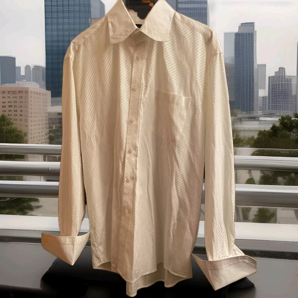 Camisa de vestir de colección Daniel Ellissa para hombre 17.5 34 35 blanca satén a rayas esmoquin camisa Foto 1 de 4