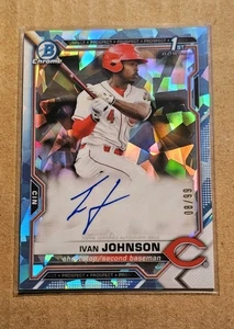 2021 Bowman Chrome Sapphire Prospect Autographs Aqua Ivan Johnson #8/99 Reds - Picture 1 of 2