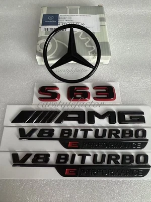 MERCEDES-BENZ Set distintivo nero emblema stella posteriore S63 AMG V8 BITURBO E Performance Mercedes W223