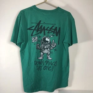 T-shirt Stussy vintage uomo verde Y2K hip hop down dal primo giorno grande *LEGGI* - Foto 1 di 10