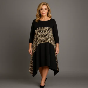 WOMENS LADIES LOOSE FITTING HANKY HEM DRESS WITH SATIN PANEL - PLUS SIZE - Picture 1 of 2