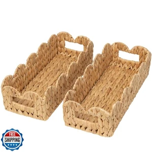 Coeusy 2 Pack Toilet Baskets,Scalloped Edge Wicker Basket for Toilet Paper St - Picture 1 of 5