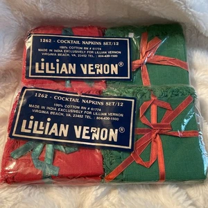 Vintage Lillian Vernon Baumwolle Cocktail Urlaub Servietten 1262 Posten (2) rot/grün Neu aus altem Lagerbestand - Bild 1 von 7