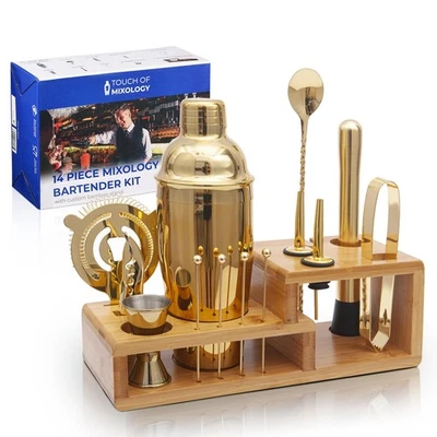 14PC Bartender Kit - Gold Cocktail Shaker Set - All Barware Essentials for Dr... - Image 1 of 4