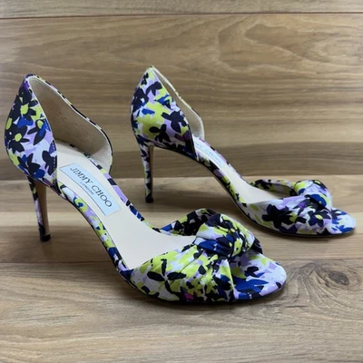 JIMMY CHOO D'Orsay Monet Peep Toe Pumps Womens 9.5 EU 39.5 Camoflower Print Knot - Image 1 of 4