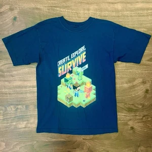 Minecraft Create, Explore, Survive Blue Graphic T-Shirt Boys Youth Sz M (10-12) - Picture 1 of 6