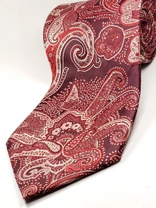 ADOLFO Cravatta Uomo Fatta a Mano Uomo Rosso Beige Paisley Cravatta NUOVA - Foto 1 di 3