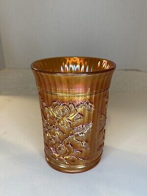 Vintage Imperial Rubigold Marigold Carnival Glass LUSTRE (OPEN) ROSE 4  Tumbler • 15$