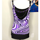 Gidani Halter Purple Black Knit Tank Silver Chain Necklace Attached Sz M Fitted