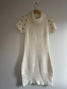 Oltre Beige Chunky Knit Short Sleeve Wool Blend Mini Dress S Made In Italy Cosy - Picture 1 of 9