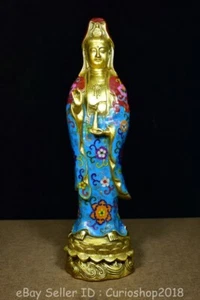 16" Qianlong Chinese Brass Cloisonne enamel Kwan-yin Guan Yin Goddess Statue - Picture 1 of 7