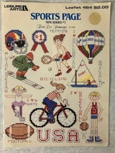 Leisure Arts Sports Page Cross Stitch Leaflet 464 Football Tennis Baseball 1986 - Picture 1 of 2