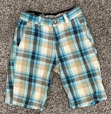 Pantalones Cortos Volcom Jóvenes Niños Talla 24/10 Ajustados - Chino - Cuadros Blanco Azul Tostado Gris Foto 1 de 4