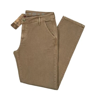 Pantalones de mezclilla Earnest cosidos caqui marrón elástico tiro bajo rectos corte Rebecca talla 30 Foto 1 de 4