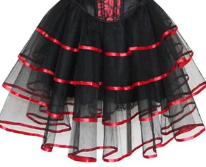 Tüllrock knielang f. Corsage Stufenrock Skirt schwarz rot o. lila Satin Vintage - Picture 1 of 9