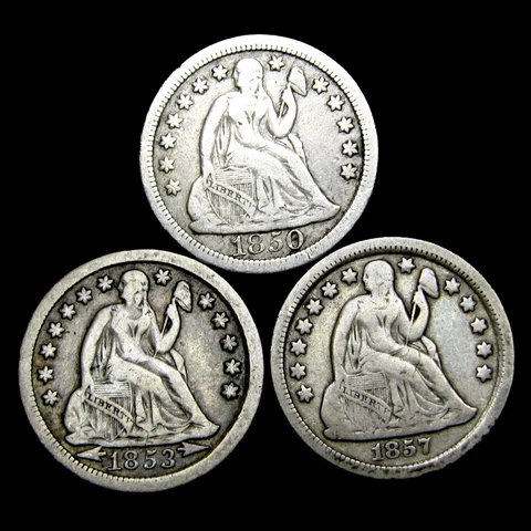 1850 1853 1857 Seated Liberty Dime Silver Nice Coin Lot ---- #TH493 Cover