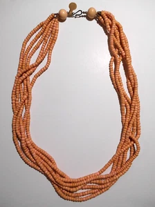 Vintage 5mm Coral Color Wood/Coconut Beads 6 strands Statement Necklace - Picture 1 of 5