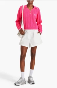 Sandro Sweater Womens 2 6 US Neon Pink Cable Knit Wool Cashmere Polo Gaultier - Picture 1 of 17