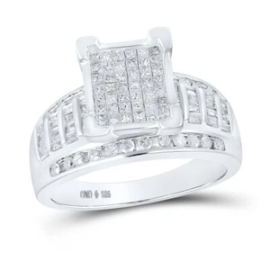 Sterling Silver Princess Diamond Square Cluster Bridal Wedding Engagement Ring - Picture 1 of 4