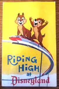 Disneyland Squeaker Postcard Chip N Dale Chipmunks Riding High on the Monorail - Picture 1 of 2