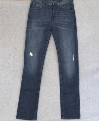 ¡NUEVO! Pantalones de mezclilla Emporio Armani para hombre 30x34 azul pierna recta logotipo de metal Foto 1 de 4