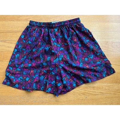 Vintage Reebok Boy's swim trunks Made in USA geometric pattern Medium 80s/90s - Image 1 of 4