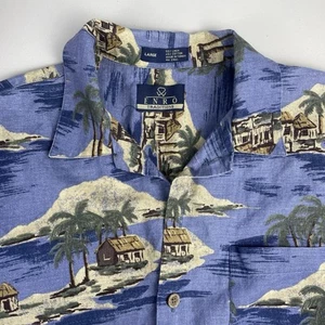 Enro Traditions Shirt Large Mens S/S Hawaiian Camp Linen Cotton Blue AOP - Picture 1 of 9