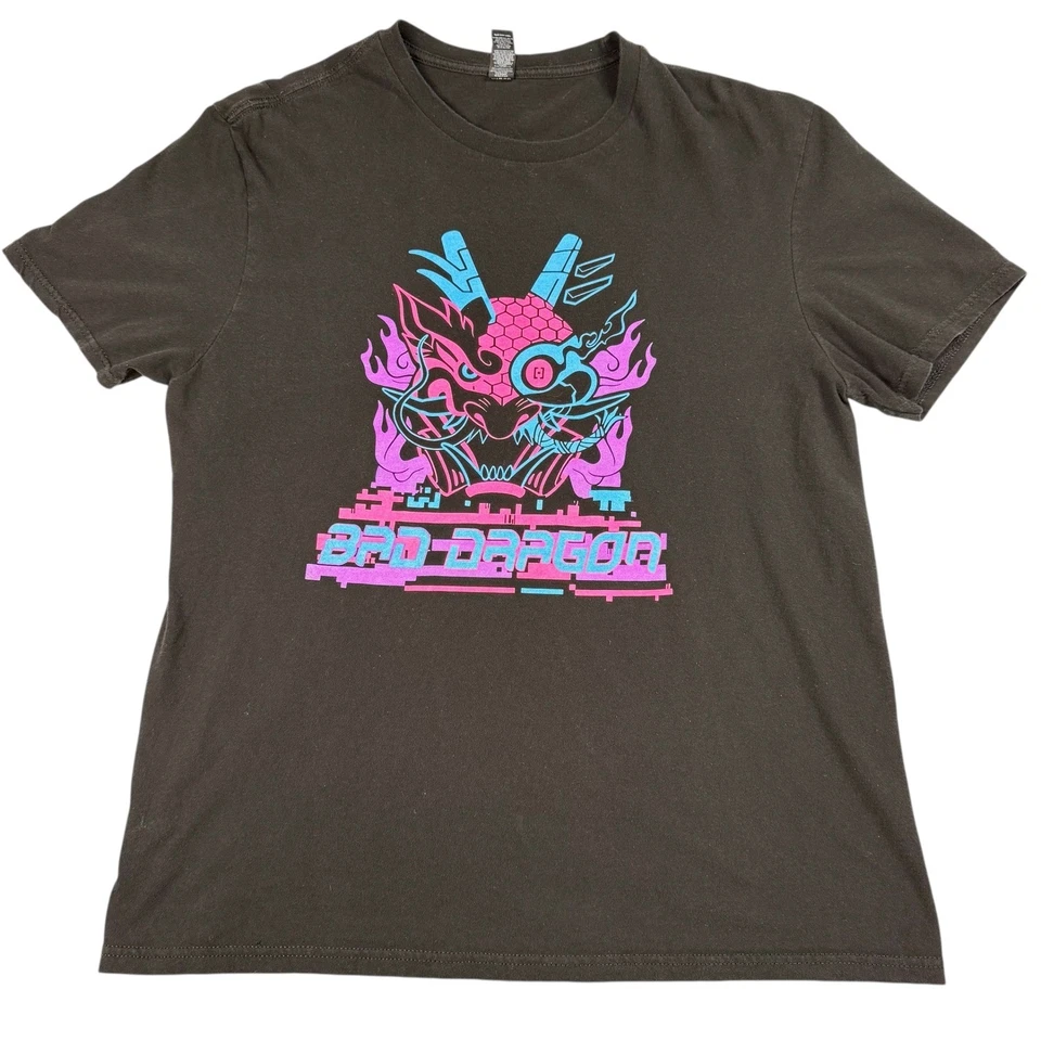 Плохой дракон неоновые самураи CyberpunkGraphic футболка мужчин большой черный район - Изображение 1 из 4