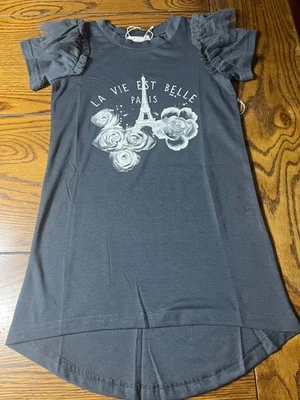 NWT Mia Joy Joyfolie Charcoal Peyton Dress Girls Eiffel Tower Paris Hi-Lo Size 5 - Image 1 of 4
