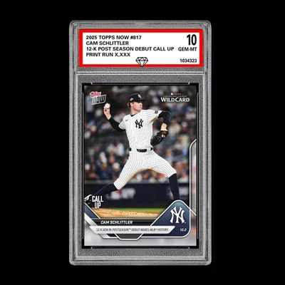 Tarjeta de novato graduada 10 Cam Schlittler #817 2025 MLB Topps Now 12-K Post RC Foto 1 de 2