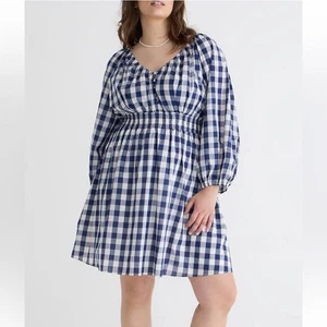 J. Rundhalsausschnitt Baumwolle Rasen Minikleid Gingham Fit & Flare lange Puffärmel XL - Bild 1 von 11