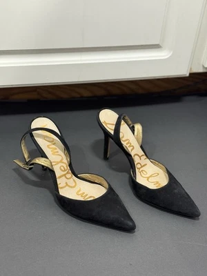 Sam Edelman Black Suede Slingback Kitten Heel Pumps Size 5.5M - Image 1 of 4