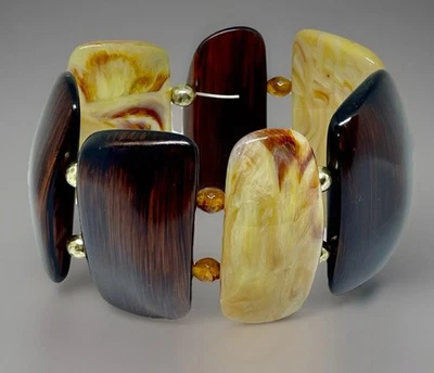 Hermosa pulsera vintage Lucite rectangular🧡 panel elástico pulido años 70 boho Foto 1 de 4