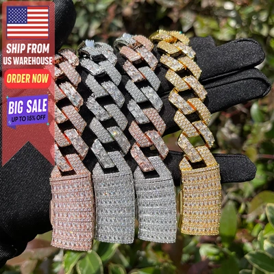 Brazalete de eslabones cubanos enchapado en oro de 24K para hombres piedras de circonita helada hip hop joyería regalo Foto 1 de 4