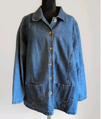 Liz & Me Blue Denim Barn Jacket 1X Plus Size Outerwear Stylish Jean Coat - Image 1 of 4