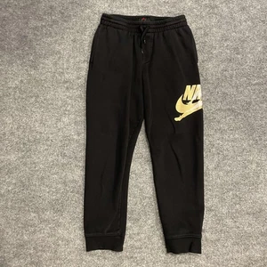 Nike Air Jordan Sweatpants Boys XL Black Fleece Joggers Gold Jumpman - Picture 1 of 13