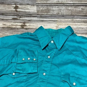 Wrangler Western Cowboy Pearl Snap Long Sleeve Shirt Teal XL - Picture 1 of 7