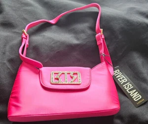 PINK SATIN SHOULDER BAG - RI - MONOGRAM - RIVER ISLAND - 25 x 14 x 9cm. - Picture 1 of 6