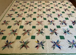 Telas de saco de alimentación vintage acolchadas a mano cosidas estrella 70x82" coloridas retazos - Imagen 1 de 18