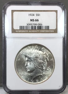 Moneta argento dollaro della pace 1924 US $ 1 NGC MS66 - Foto 1 di 4