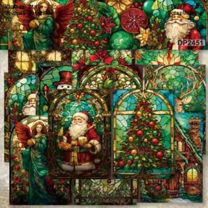 Christmas Stained Glass Santa Angel Tree A5 Scrapbook Card Journal Craft Paper - Picture 1 of 5