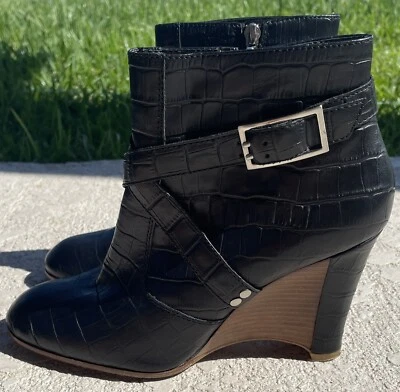 Botines Donald J Puner Mujer Estampado de Cocodrilo Plataforma Cuña Cuero Negro-8.5 Foto 1 de 4