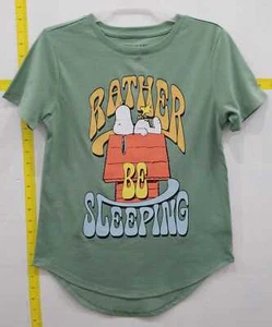 Snoopy peanut Rather Be Sleeping T-Shirt Juniors Size L (11-13) Color Green - Picture 1 of 3