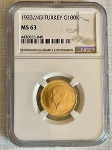 Turkey 1923/43 100 Kurush Gold NGC MS63 SKU# 5269 - Picture 1 of 2