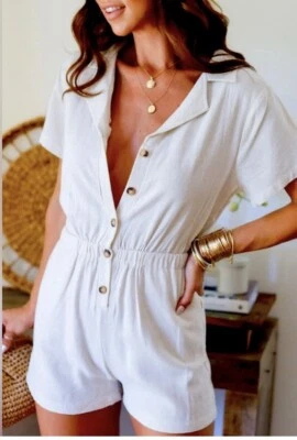 100% Cotton White Romper C&C XL Summer  - Image 1 of 4