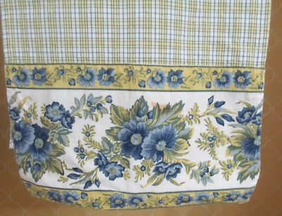 April Cornell table runner blue floral border Plaid body- green yellow blue - Image 1 of 4