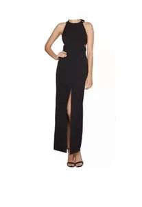 FAME AND PARTNERS $249 Womens New Black Slitted Low Back Evening Dress 4 - Picture 1 of 6