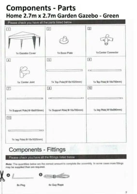 KSMDIRECT Replacement/Spare Parts For 2.7m x 2.7m Garden Gazebo 1912.
